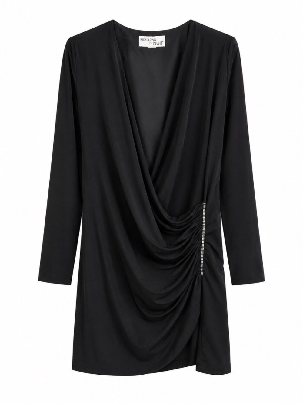 Ricki Lang For Nuit Black Draped Midi Dress With Rhinestone Detail Size 8